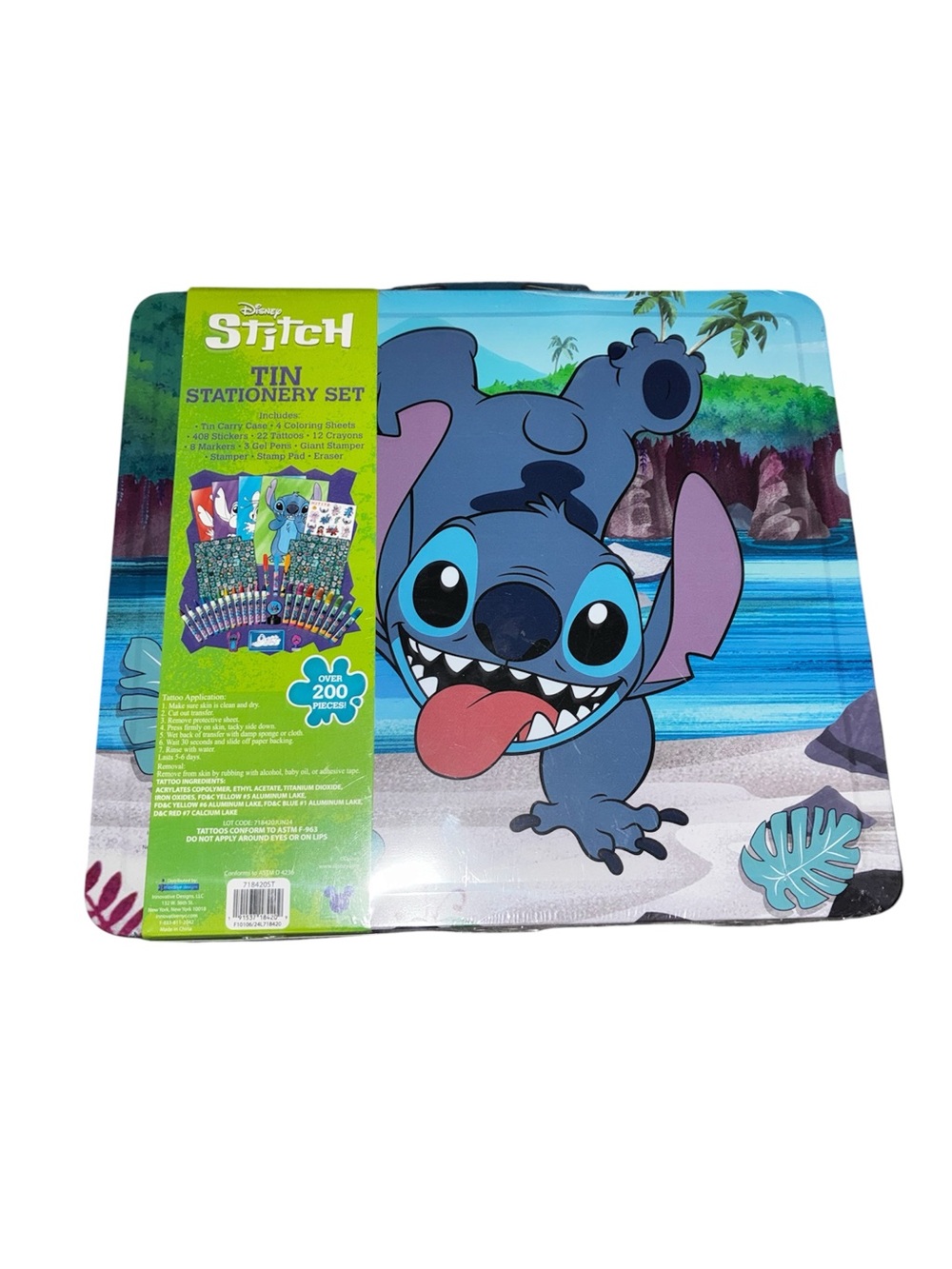 Disney Stitch Tin Stationery Set containing over 200 pieces for activity